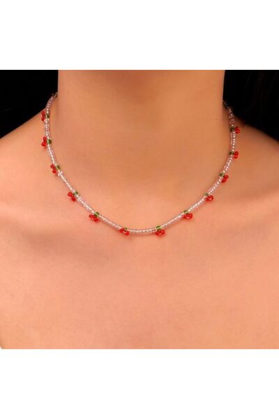 SYGGY Cherries necklace, choker type, with cherries and beads, 38cm