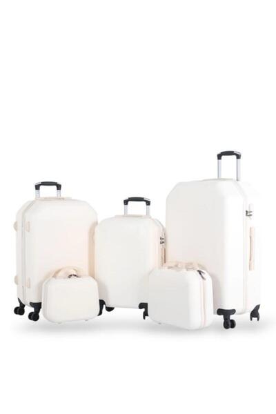 Red Sea Travel bag set - 5 pieces, including 3 trolley bags and 2 makeup bags - with flexible covers - and a fixed digital lock