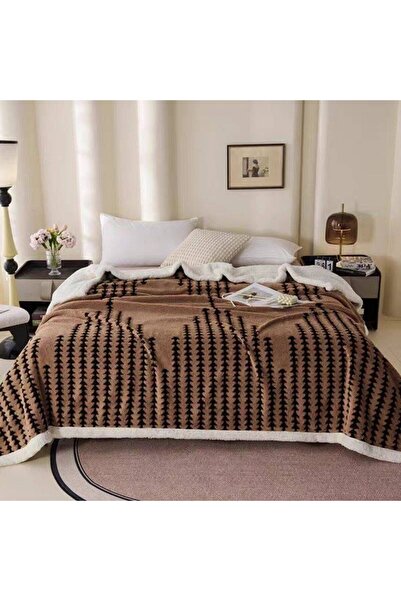 OEM Cocolino blanket with plush back for double bed, stitched stripes pattern