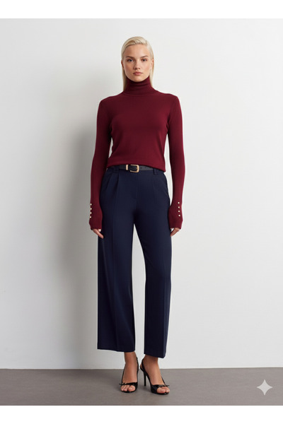 Dilvin Pulover cu mâneci tip turtleneck-Bordeaux