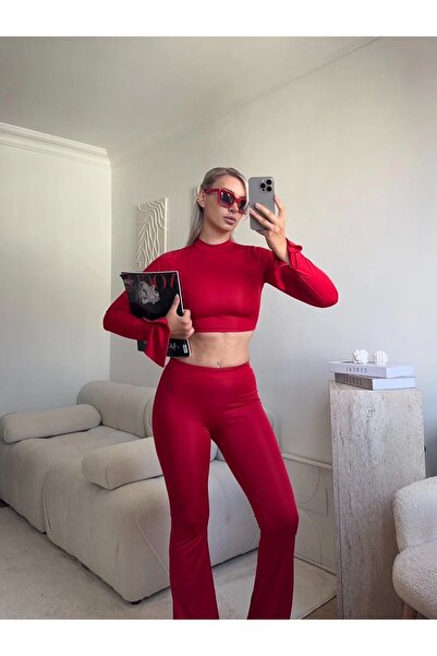 Zora Butik Chic İspanyol İkili Takım - KIRMIZI