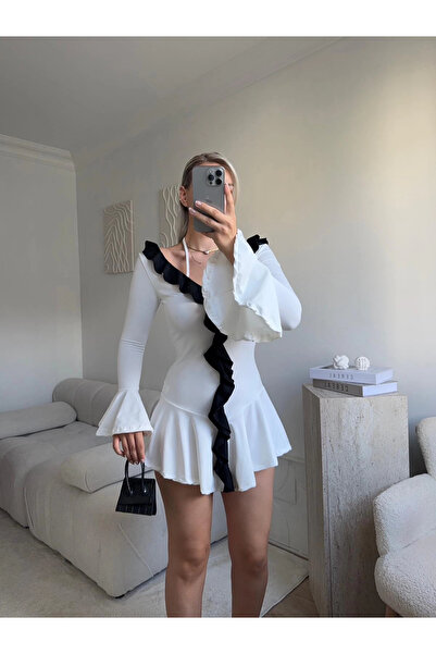 Zora Butik Fırfırlı Coquette Elbise - BEYAZ