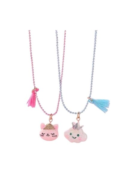 SYGGY Set de 2 coliere, inscripția „Cel mai bun prieten” cu pandantiv nor și pisică