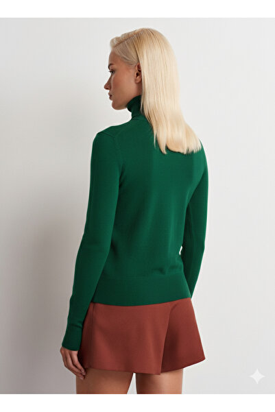 Dilvin Turtleneck Sleeve Drop Sweater-Dark Emerald Green