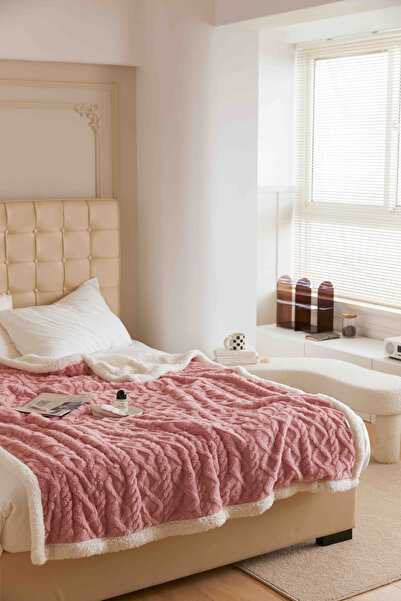 JOJO HOME Cocolino blanket with fur, Tricot type, 200x230cm, plush microfiber, Pink