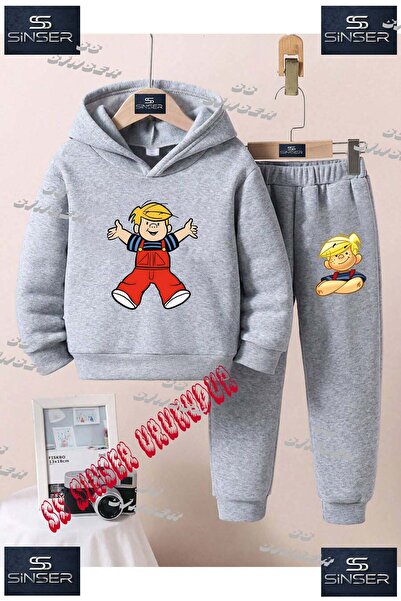 SS SİNSER Παιδικό Unisex Σετ Φούτερ με Κουκούλα και Στάμπα  "DENIS COCUK ELLE...