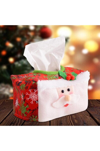 OEM Decorative Napkin Box, Santa Claus Pattern, Christmas Theme, 16 x 10 cm, Red