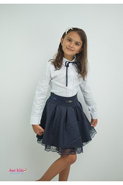 Yağmur Fustă elegantă neagră cu talie înaltă și cataramă decorativă, neagră, 8-12 ani