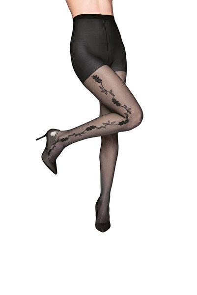 PETRA-ELISA Γυναικείο Καλσόν 15 DEN ELITE με Σχέδιο Violetta, Μαύρο, M