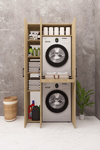 DEMİRBAL MOBİLYA Mdf Çamaşır Makinesi ve Kurutma Makinesi Dolabi Çekmeceli ra...