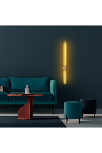 MOİRA Modern Led'li Uzun Çubuk Aplik Parlak Gold, Tekli Led Duvar Aplik Aydınlatma 3000K Sarı Işık