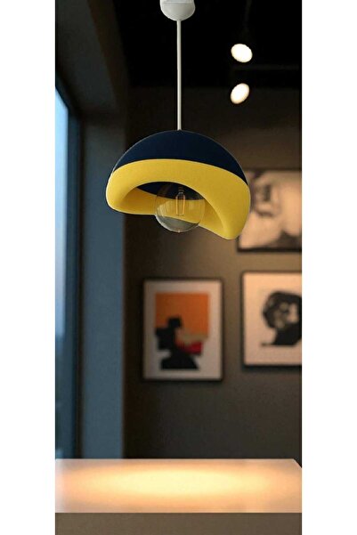 GLOBELUX Taraftara Özel Sarı Lacivert Dekoratif Bohem ve Beton Sarkıt Avize (Rustik Lamba Hediye)