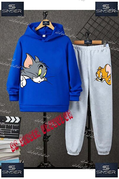SS SİNSER Çocuk Unısex "TOM VE JERRY KAFALAR YANDA"Baskılı Kapşolu Eşofman Takımı