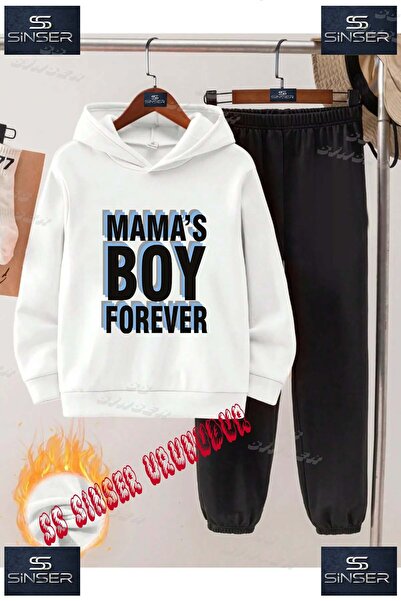SS SİNSER Детски унисекс комплект спортен екип с качулка и надпис „MAMAS BOY ...