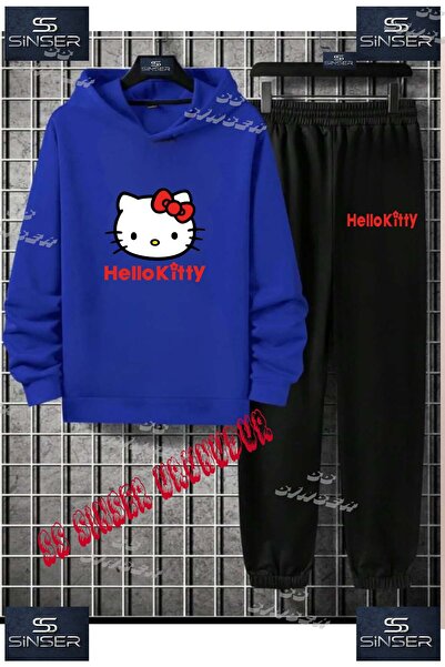 SS SİNSER Çocuk Unısex "HELLO KITTY KIRMIZI YAZILI"Baskılı Kapşolu Eşofman Takımı