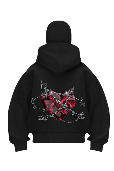 Gofeel Siyah Stitched Heart Baskılı Kar Maskeli Unisex Sweatshirt Hırka