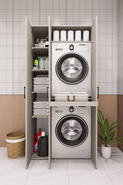 DEMİRBAL MOBİLYA Mdf Çamaşır Makinesi ve Kurutma Makinesi Dolabi Çekmeceli ra...