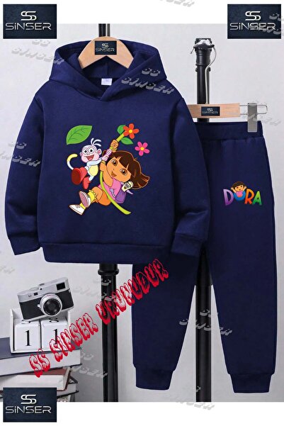 SS SİNSER Детски унисекс комплект спортен екип с качулка и принт „ДОРА, висящ...