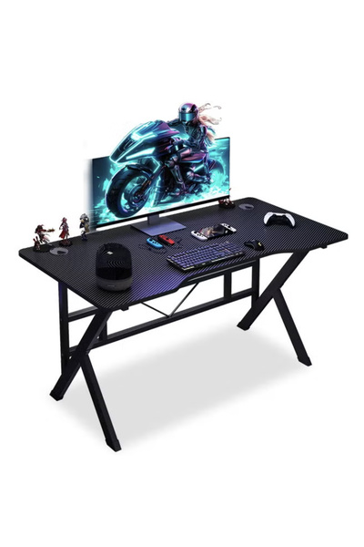 EGG Black K-Shaped Gaming Desk 140×60×75cm, Large Computer Table for Home Office & Gaming