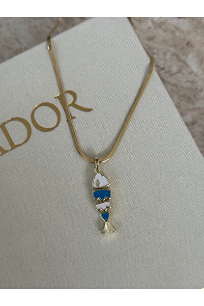 LUXSTONE قلادة ذهبية على شكل سمكة باللونين الأزرق والأبيض