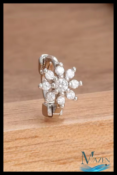 MAZEN 1 Adet Gümüş Kaplama Çiçek Model Tragus Helix Küpe | Kararmaz Kaliteli Piercing Küpe | Gümüş Renk