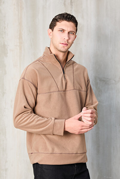 No Way Erkek Yarım Fermuarlı Karyoka Dikiş Polar Sweatshirt