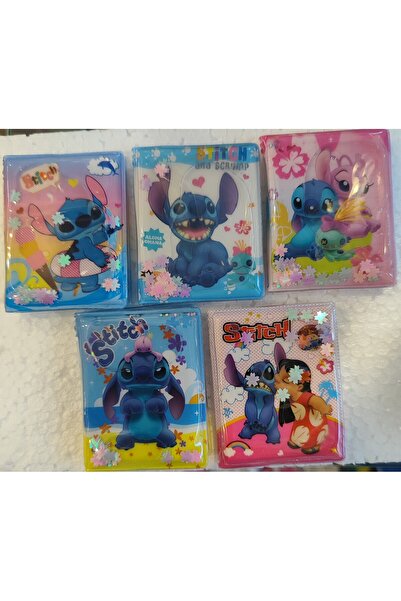 ada çanta kırtasiye Stitch Figürlü Sulu Kapak Stickerli Mini Not Defteri 5 Li...