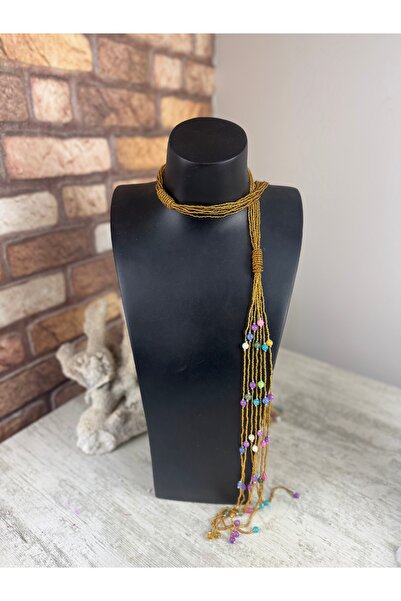 SEDEF TAKI Şal model uzun kum boncuklu kolye