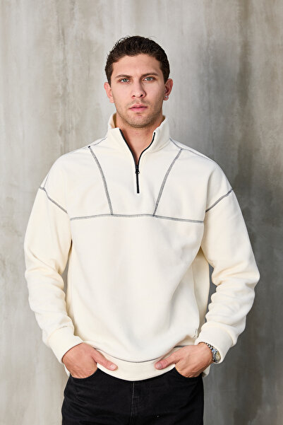 No Way Ανδρικό φούτερ με μισό φερμουάρ Karyoka με ραφές από φλις