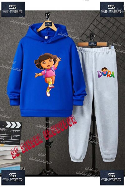 SS SİNSER Παιδικό Unisex Σετ Φόρμας με Κουκούλα και Στάμπα "DORA ELLER ACIK K...