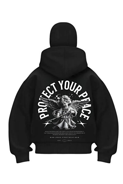 Gofeel Crna maska za sneg "Protect Your Peace" Štampano unisex dukserica kard...