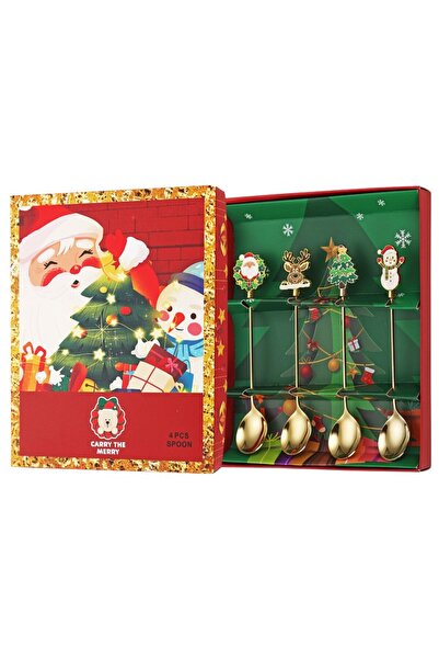 OEM Set of 4 Spoons, Christmas Theme, Carry The Merry Pattern, 4 Patterns