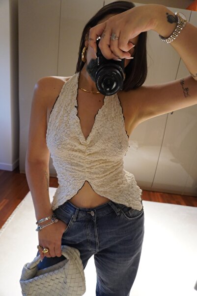MORE THAN A DRESS MAVİ BİYELİ BOYUNDAN BAĞLAMALI ÜST