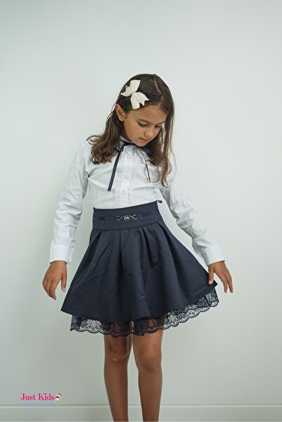 Yağmur Fustă elegantă neagră cu talie înaltă și cataramă decorativă, neagră, 8-12 ani