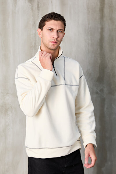 No Way Ανδρικό φούτερ με μισό φερμουάρ Karyoka με ραφές από φλις