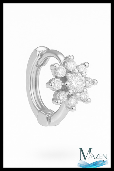 MAZEN 1 Adet Gümüş Kaplama Çiçek Model Tragus Helix Küpe | Kararmaz Kaliteli Piercing Küpe | Gümüş Renk
