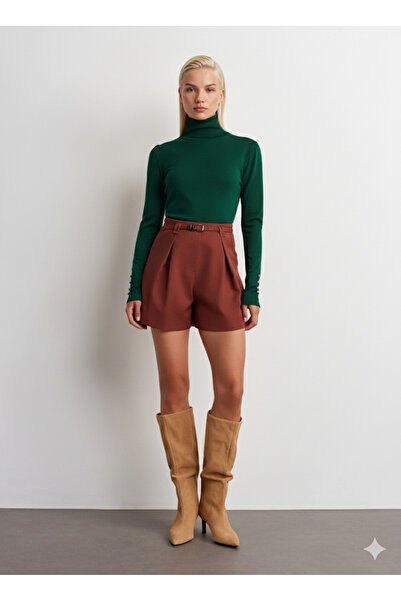 Dilvin Turtleneck Sleeve Drop Sweater-Dark Emerald Green