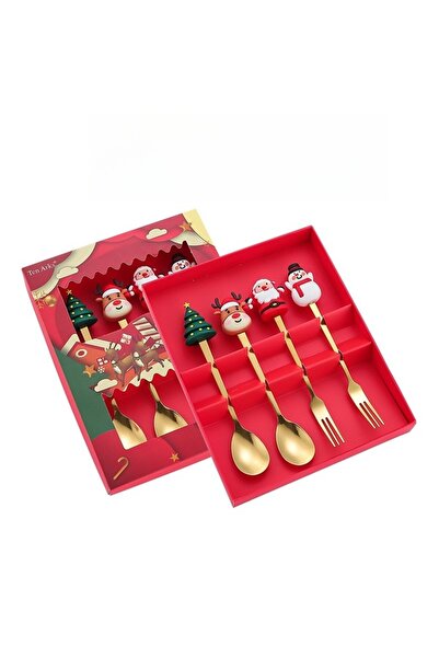 OEM Set of 4 Cutlery, Christmas Theme, 2 Spoons + 2 Forks, with Figurines, Stainless Steel