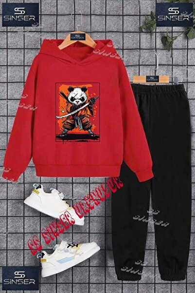 SS SİNSER Детски унисекс комплект спортен екип с качулка и принт „PANDA NINJA...