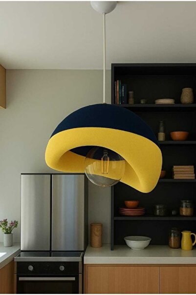 GLOBELUX Taraftara Özel Sarı Lacivert Dekoratif Bohem ve Beton Sarkıt Avize (Rustik Lamba Hediye)