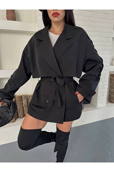 buqre's moda Kaşe Windbreaker Detailed Buttoned Mid-Length Belted Trench Coat