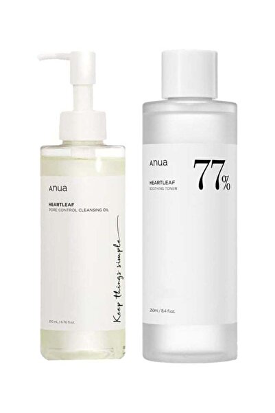 ANU مجموعة زيت التنظيف هارت ليف للتحكم في المسام مع 77% منشط مهدئ - منظف الوج...