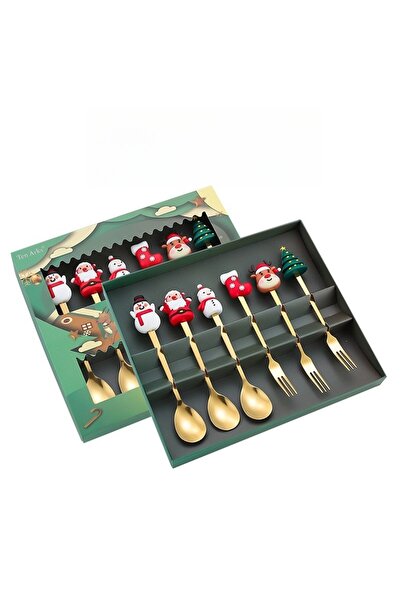 OEM Set of 6 Cutlery, Christmas Theme, 3 Spoons + 3 Forks, with Figurines, Stainless Steel