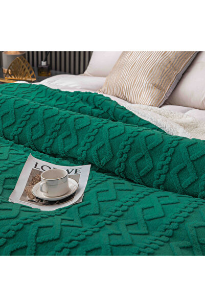 JOJO HOME Cocolino blanket with fur, Tricot type, 200x230cm, plush microfiber, Green