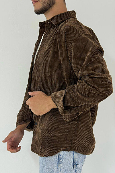 thesunfyre Cămașă pentru bărbați, oversize, cu mâneci lungi, din velur