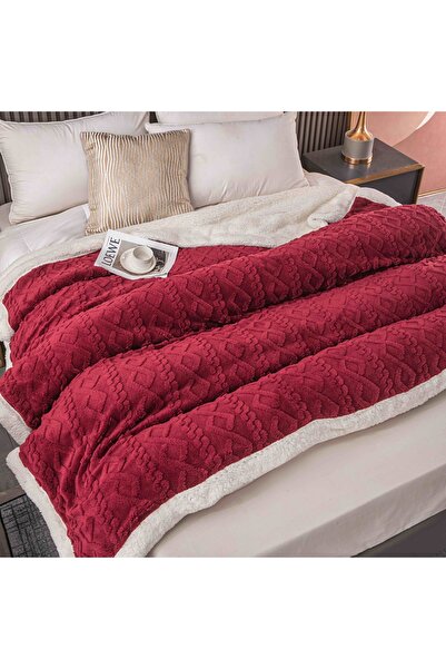 JOJO HOME Cocolino blanket with fur, Tricot type, 200x230cm, plush microfiber, Red