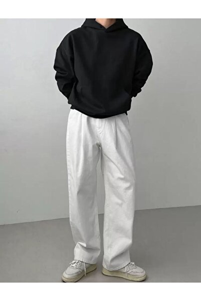 trendgar Siyah Kapşonlu Kanguru Cepli Sweatshirt Hodie