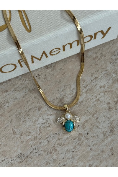 LUXSTONE Bee Blue Stone Gold Necklace