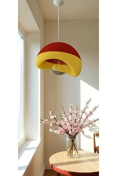 GLOBELUX Taraftara Özel Sarı Kırmızı Dekoratif Bohem ve Beton Sarkıt Avize (R...