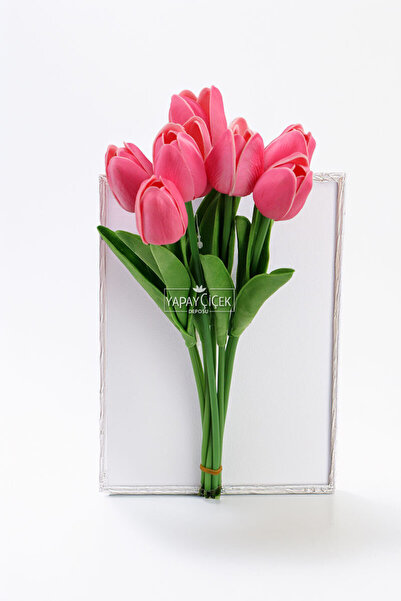 Yapay Çiçek Deposu Yapay 8li Islak Lale Buketi Gerçek Doku Canlı Pembe